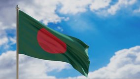 BANGLADESH country national flag waving on blue sky background. 3d render video footage