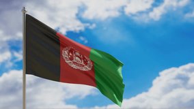 Afghanistan country national flag waving on blue sky background. 3d render video footage