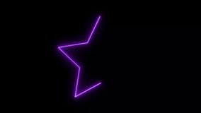 Neon light star frame purple rotation 90 degree animation. abstract beautiful neon purple star frame black background 4k video.