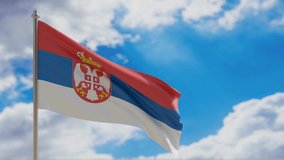 Serbia country national flag waving on blue sky background. 3d render video footage