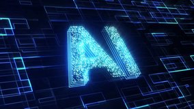 Digital 3d render of computer chip over circuit background with AI sign. AI(Artificial Intelligence) concept, Technology background video
