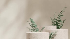 looping seamless shadow animation with green eucalyptus leaf and cream wall, 3d video rendering empty mockup of natural terrazzo texture podium - Powered by Shutterstock - Get 15% off with code: PIKWIZARD15