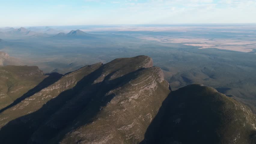 Aerial view of Bluff Knoll, the highest peak of the Stirling Range in the Great Southern region of Western Australia, Australia.