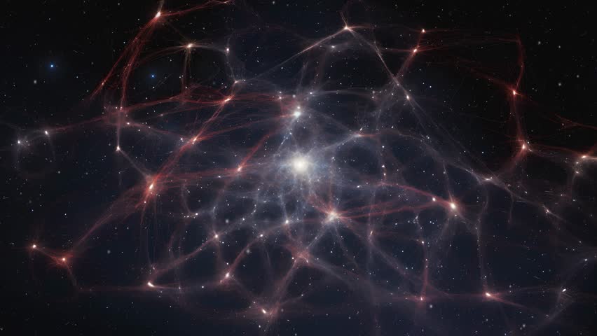 A web of galaxies. Clusters of stars and clusters of galaxies. High quality 4k footage