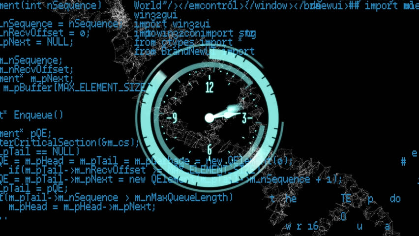 Animation of neon ticking clock, data processing and spinning dna structure against black background. Medical research and science technology concept - Powered by Shutterstock - Get 15% off with code: PIKWIZARD15