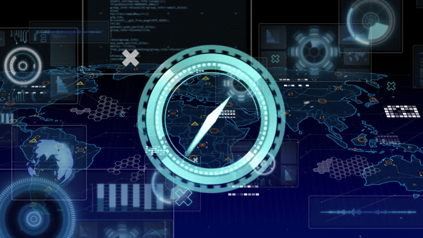 Animation of neon ticking clock, round scanners, data processing and world map. Global networking and business interface technology concept - Powered by Shutterstock - Get 15% off with code: PIKWIZARD15