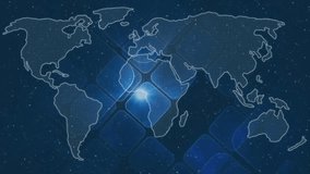 Animation of data processing over world map against light spot and square shapes on blue background. Global networking and business interface technology concept - Powered by Shutterstock - Get 15% off with code: PIKWIZARD15