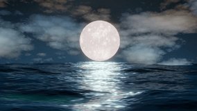 Night ocean and full moon nature scene. Ocean background. Animated clouds. Small waves on water surface. - Powered by Shutterstock - Get 15% off with code: PIKWIZARD15