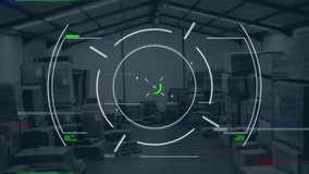 Animation of glitch effect and scope scanning against warehouse. Computer interface and logistics business technology concept - Powered by Shutterstock - Get 15% off with code: PIKWIZARD15