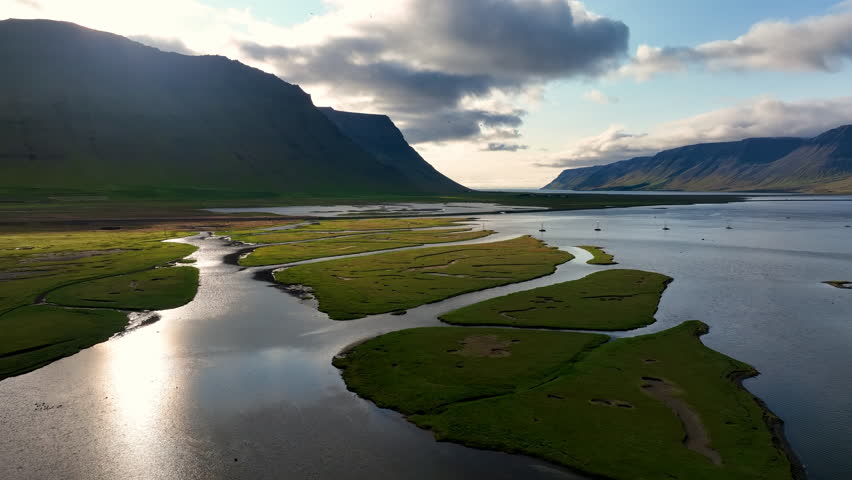 Aerial view of ocean coast at West Fjords of Iceland