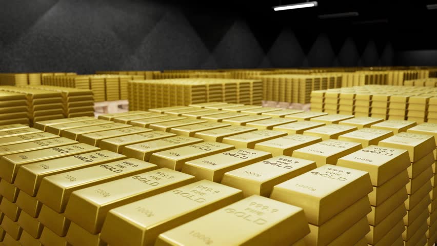 4K vault gold brick multi-angle 3D rendering animation