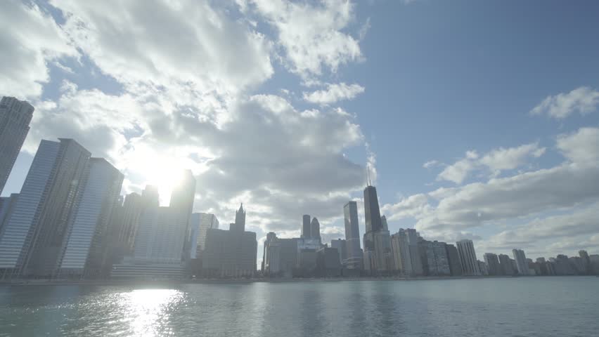 View from the water to the skyline of the city of Niagara Falls.