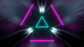 Cyan and Pink Sci-Fi Glossy Triangle Tunnel Background VJ Loop in 4K