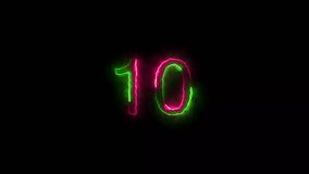 abstract neon count down number animation background 4k 