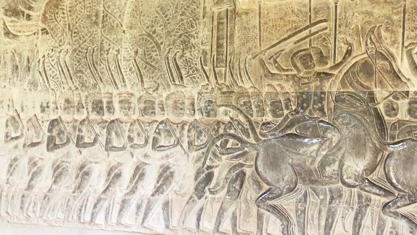 The famous bas-relief on the inside wall of the first floor of the Angkor Wat temple in Siem Reap, Cambodia