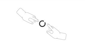 Hands reaching to touch bw loading bar circle animation. Adam creation outline 2D cartoon hands 4K video loading motion graphic. God and human animated progress indicator gif isolated on white