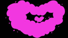 Heart shaped pink smoke explosion on black screen. Animation of a loving couple for transition. The effect of falling in love and beating the heart. Stock animation of evaporation in 4K with alpha. - Powered by Shutterstock - Get 15% off with code: PIKWIZARD15