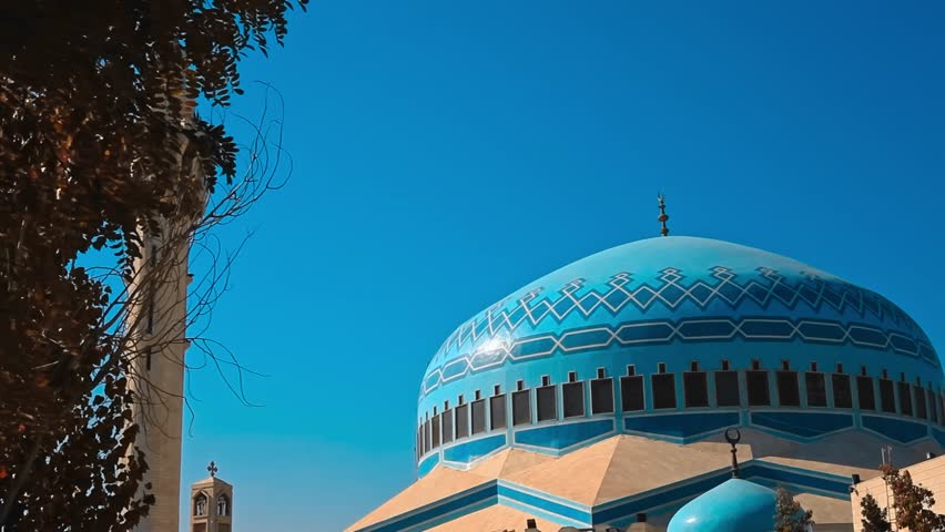 The blue-domed King Abdullah I Mosque Royalty-Free Stock Footage #1107742263