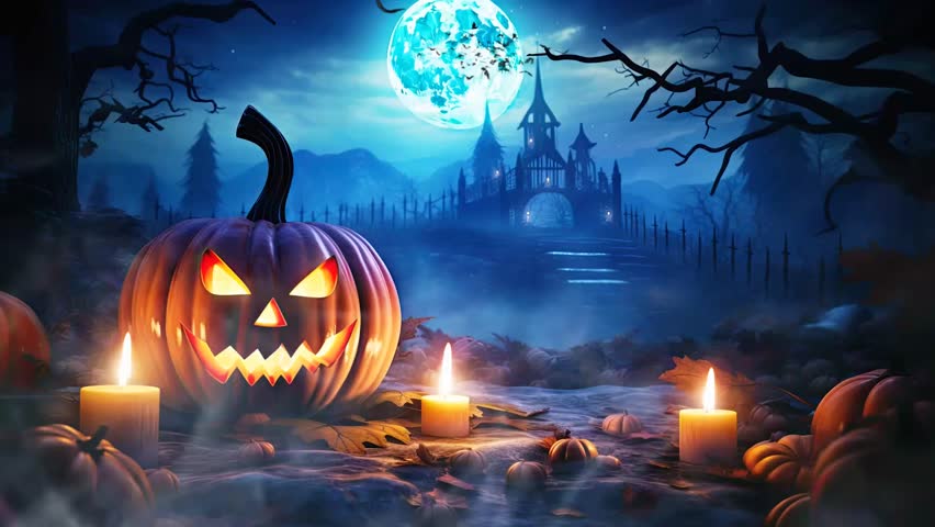 halloween night decorative with bat and moon background. seamless looping time-lapse virtual 4k video animation background. Royalty-Free Stock Footage #1107742451