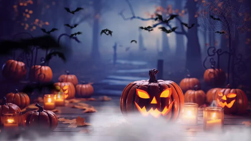 halloween night decorative with bat and moon background. seamless looping time-lapse virtual 4k video animation background. Royalty-Free Stock Footage #1107742461