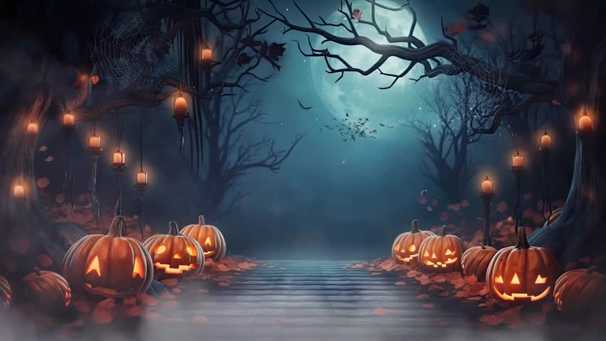 halloween night decorative with bat and moon background. seamless looping time-lapse virtual 4k video animation background. Royalty-Free Stock Footage #1107742467