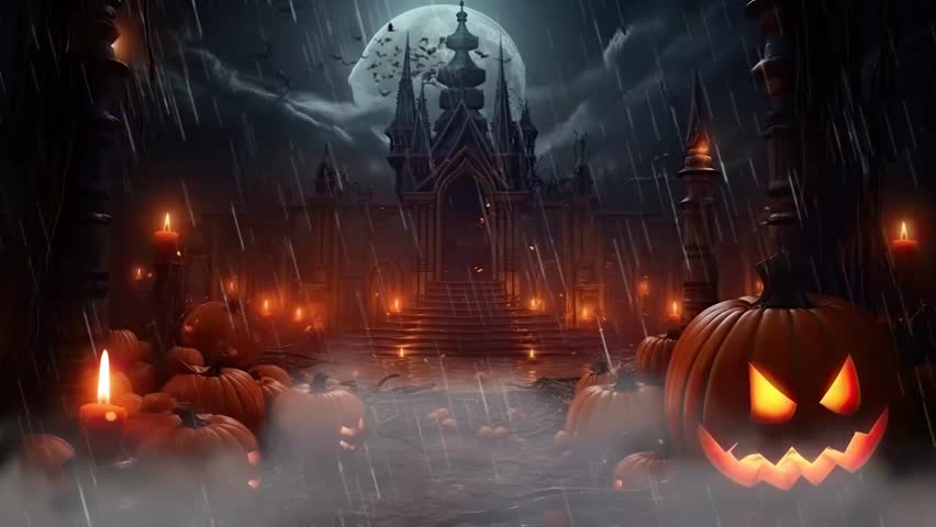 halloween night decorative with bat and moon background. seamless looping time-lapse virtual 4k video animation background. Royalty-Free Stock Footage #1107742469