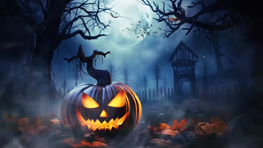halloween night decorative with bat and moon background. seamless looping time-lapse virtual 4k video animation background. Royalty-Free Stock Footage #1107742507