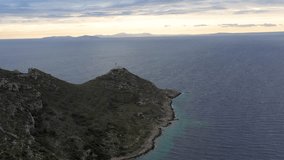 datca knidos ancient city and lighthouse blue sea and wonderful nature and aerial 4k footage