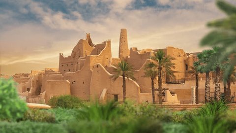Ad Diriyah At-Turaif UNESCO World Heritage site, Kingdom of Saudi Arabia old heritage village imagination Imam Abdullah bin Saud Palace - Βίντεο στοκ