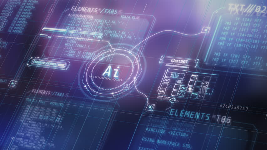 Infographics of artificial intelligence and data array.