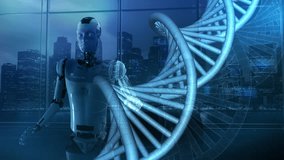 AI android studying human DNA research data.