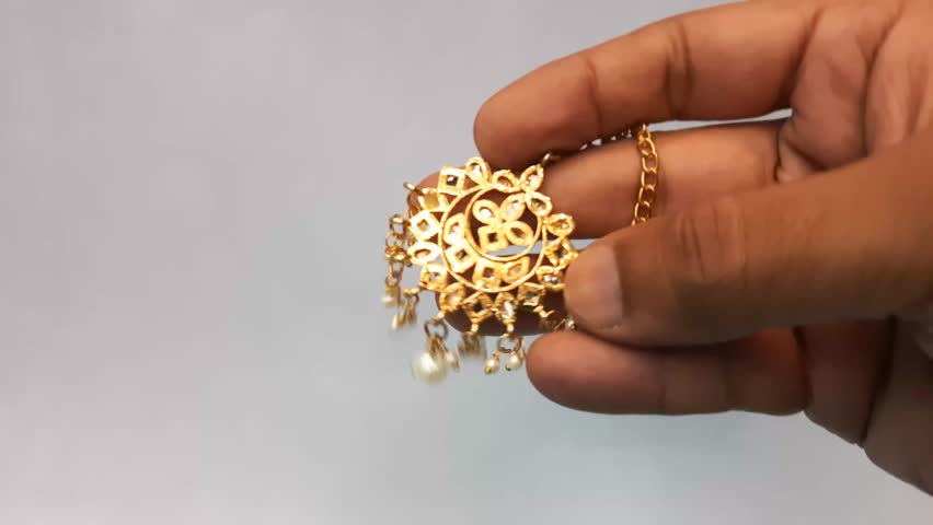 Vintage Golden pearl Multicolor Maang tika gold color rotating