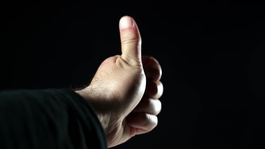  Male hand do thumbs up, Like simbol.  black background
