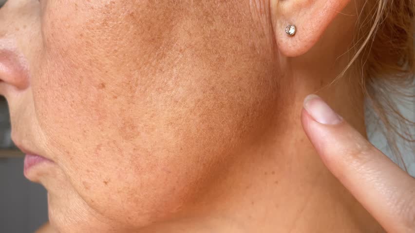 Problem skincare and health concept. Closeup wrinkles, melasma, Dark spots, age spots | Shutterstock HD Video #1107767749