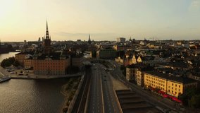 Stockholm, Sweden. Scenic View Of Stockholm Skyline At Summer Evening. Famous Popular Destination Scenic Place. Late afternoon sunlight. Clear skies 