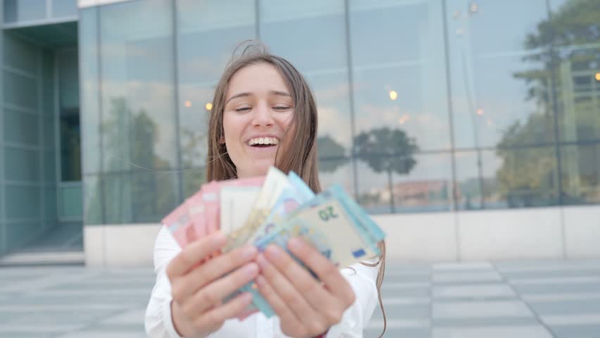 Successful business person. Smiling female career in finance.