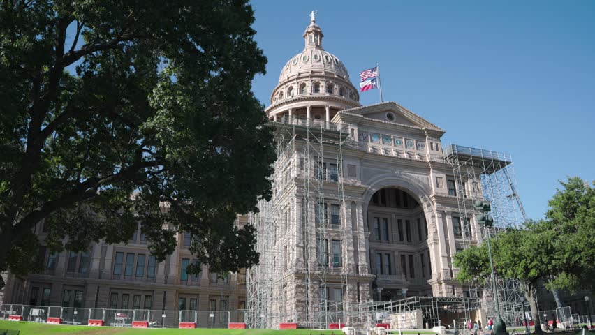 Low angle view of the Texas State Capital building in Austin, Texas