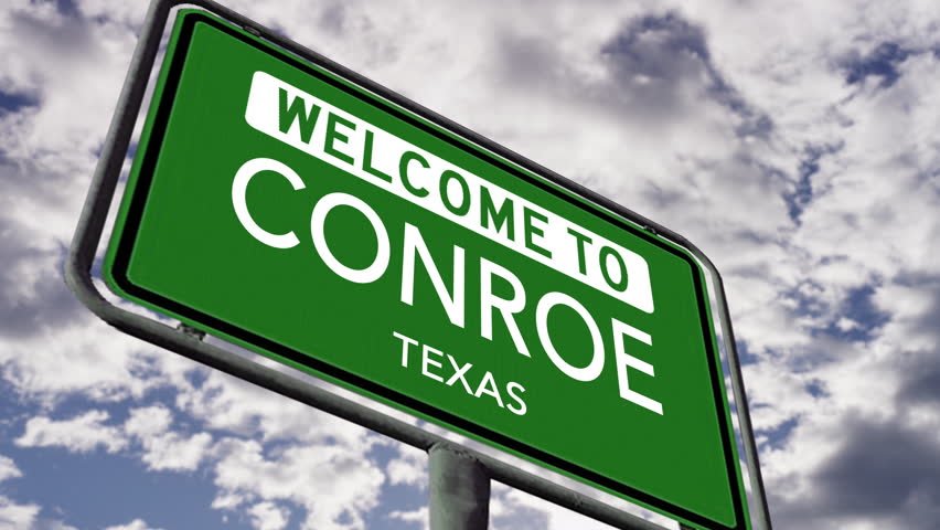 Welcome to Conroe, Texas. USA City Road Sign Close Up, Realistic 3d Animation Royalty-Free Stock Footage #1107777687