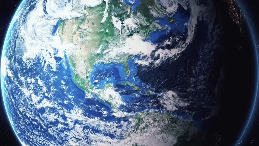 Earth zoom in from space and focus on Jupiter, Florida, USA. 3D Animation. Background for travel intro.