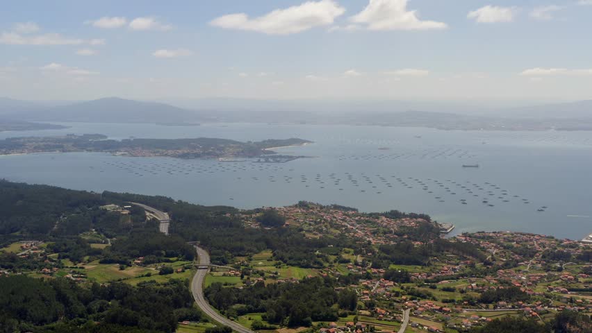 Breathtaking aerial panorama over Ria de Arousa. Galicia, Spain