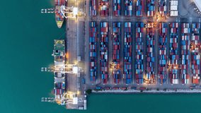 Time lapse Shipyard Cargo Container Sea Port Freight forwarding service logistics and transportation. International Shipping Depot Custom Port for import export trade Transport Business manufacturing - Powered by Shutterstock - Get 15% off with code: PIKWIZARD15