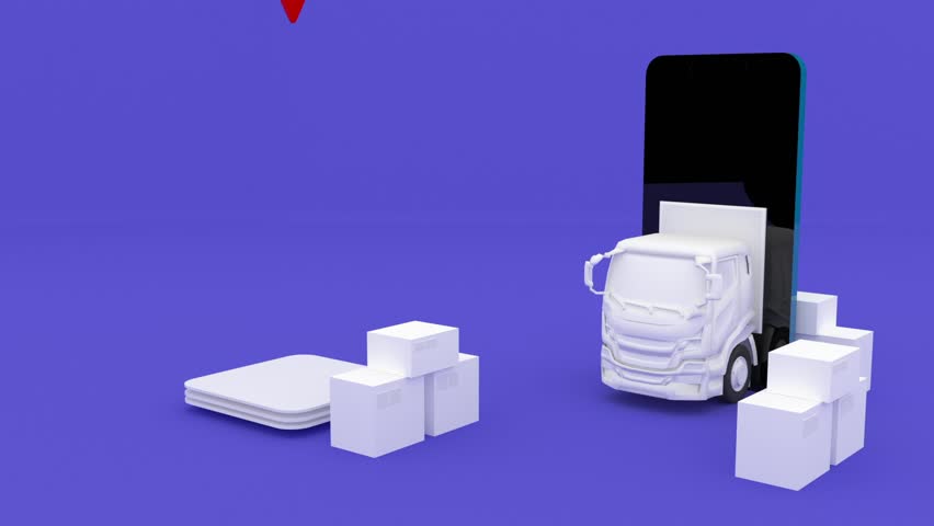 Logistics and Delivery Animation. Truck, Pin, and Mobile Solutions for Efficient Operations.