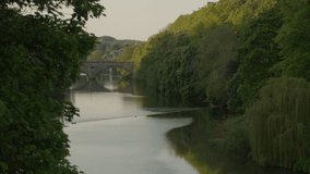 Stunning long clip of Framwellgate Bridge and River Wear on a stunning spring evening in Durham