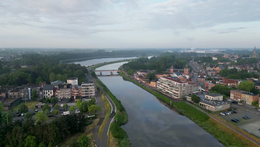 Duffel, Antwerp, Belgium, 15th of June, 2023, town or village of Duffel, in the Antwerp area aerial photo showing the houses and streets of the village. High quality 4k footage