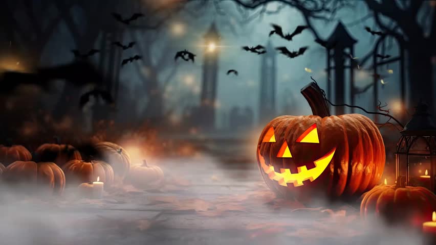 halloween night decorative with bat and moon background. seamless looping time-lapse virtual 4k video animation background. Royalty-Free Stock Footage #1107797989