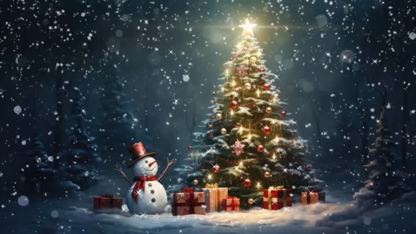 Christmas decoration and celebration with snowman and gift box background. seamless looping time-lapse virtual video animation background. Royalty-Free Stock Footage #1107797995