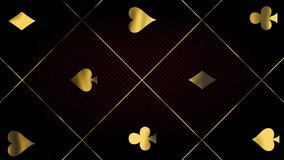 Luxury gold casino royal background. Black abstract text banner. Vertical vip backdrop with golden poker card suits. Copy space for grand casino logo or title text. Online bet and money win concept