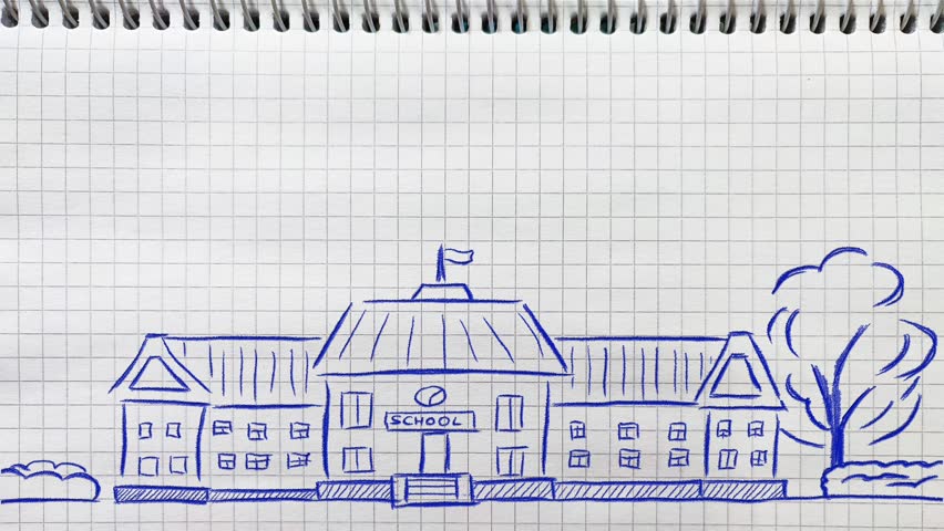 The text Hello School is drawn by hand on a page of a school notebook and animated. Royalty-Free Stock Footage #1107803873