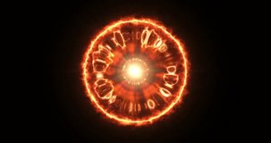 Orange burning magic sphere of fire, Energy particle fireball,  circular fire shock waves, 4k video, 3D