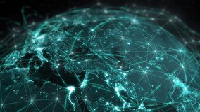 Global Data Grid Connecting the World. From United States to Europe. Beautiful Rotating 3D Animation of Planet Earth with Connections and Networks.  - Powered by Shutterstock - Get 15% off with code: PIKWIZARD15